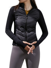 Thumb Hole Puffer Jacket Winter Hiking Skiing Crop Warm Jacket