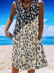  Colorblock Floral Tank Dress with Pockets