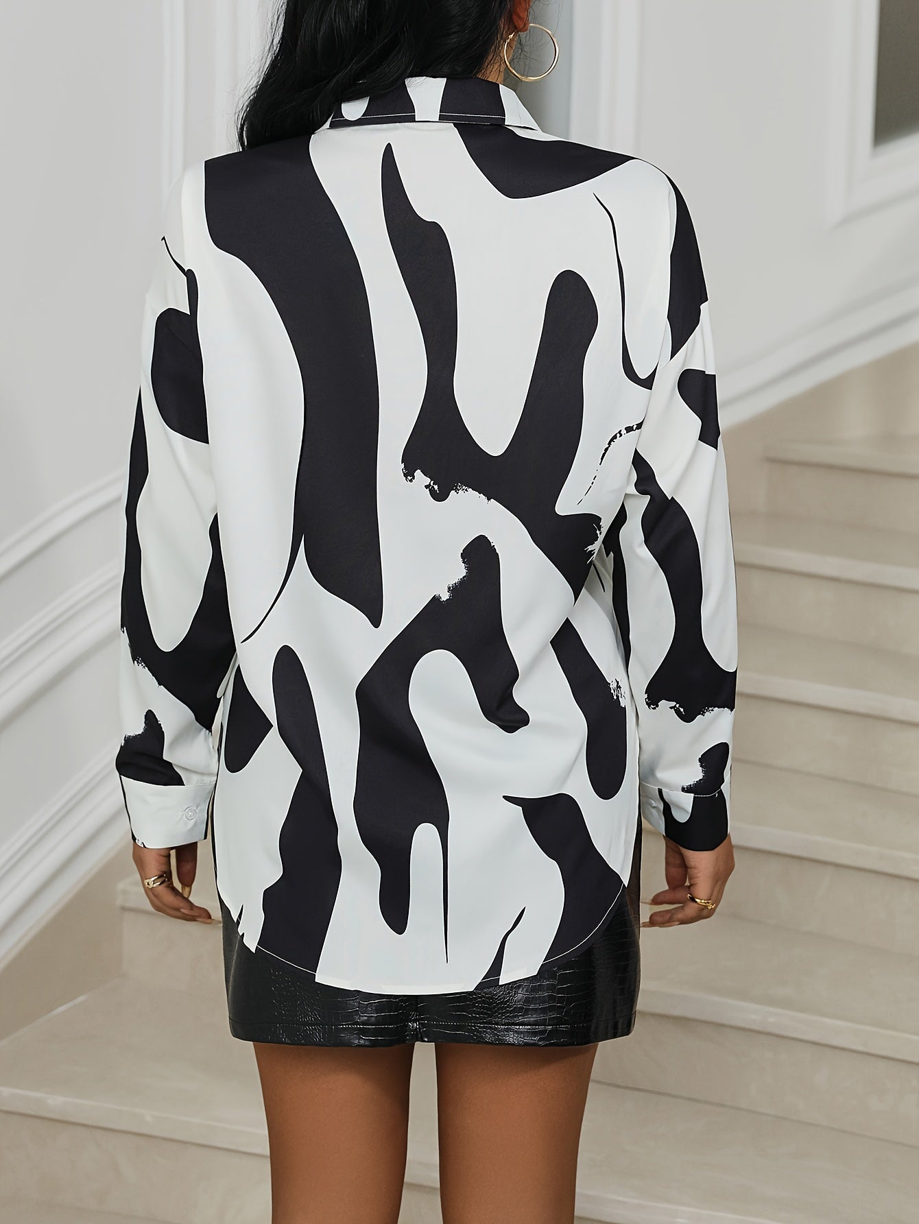  Casual Blouse Women's Plus Print Long Sleeve Button Up Shirt