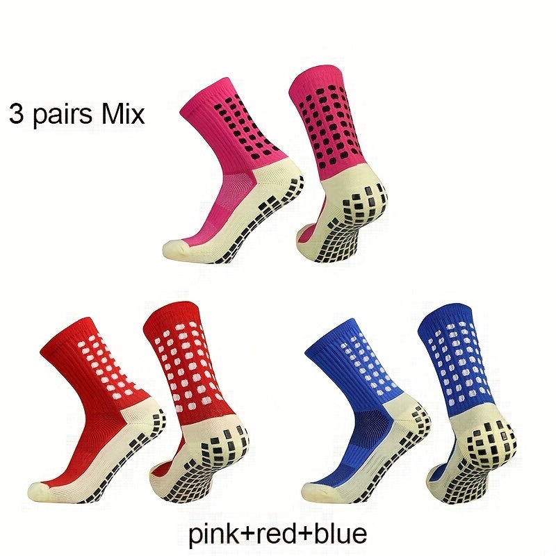 3 Pairs Anti Skid Silicone Football Socks Breathable Sweat Absorbent