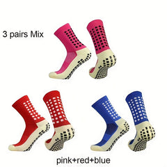 3 Pairs Anti Skid Silicone Football Socks Breathable Sweat Absorbent