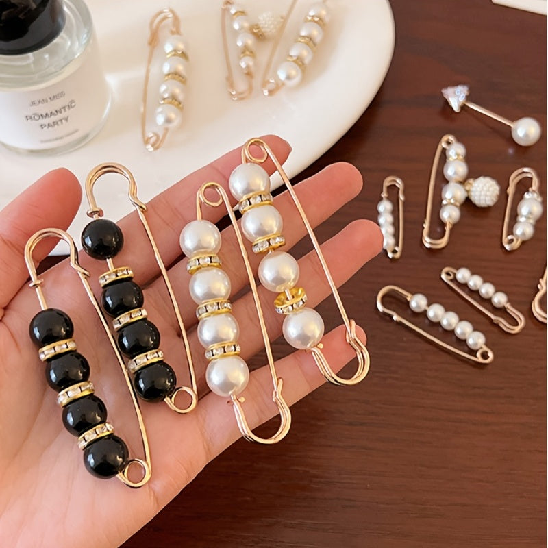 2 Pack Faux Pearl Waist Safety Pin Brooch for Pants Dress Skirt