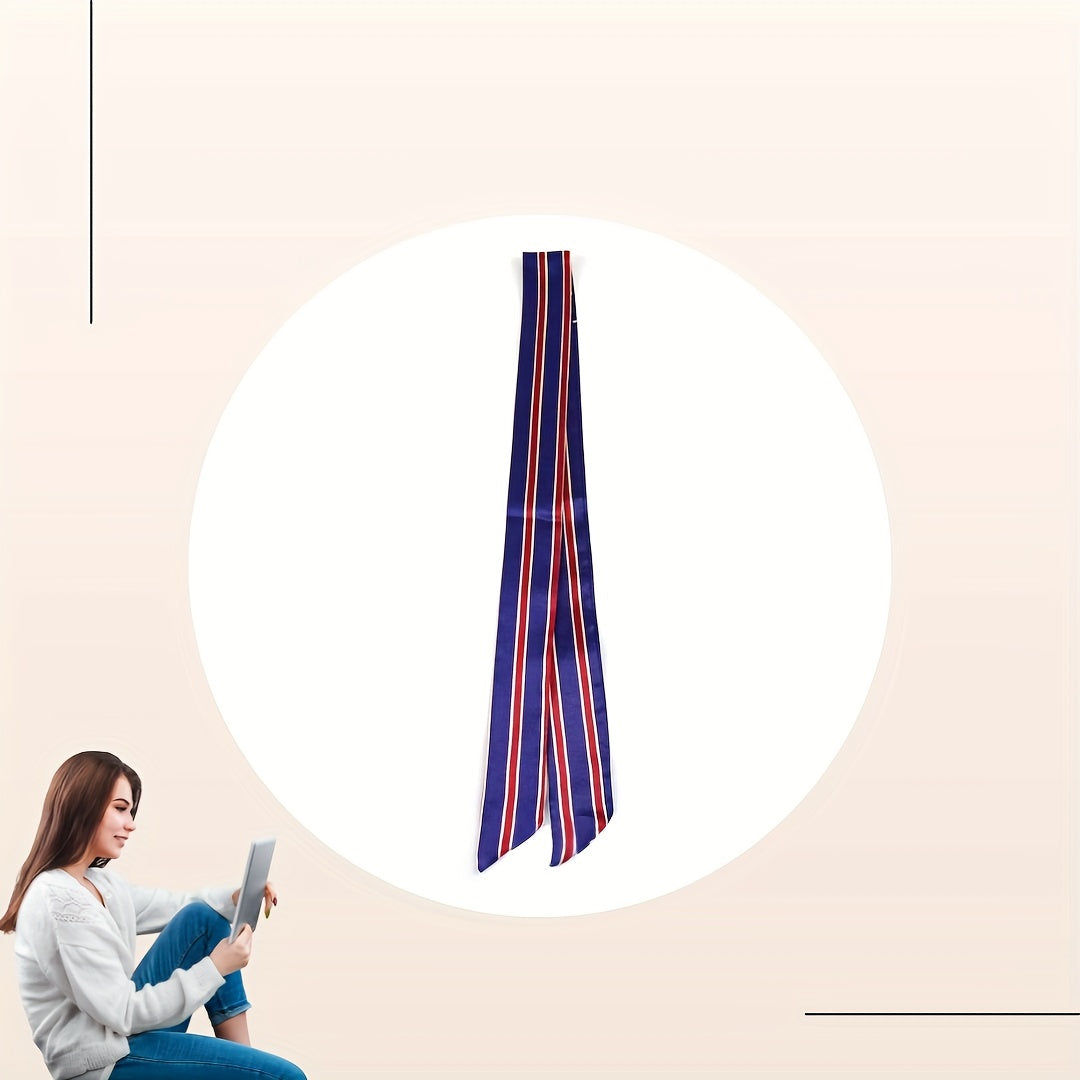 Stripe Print Skinny Scarf Dark & Red Block Necktie
