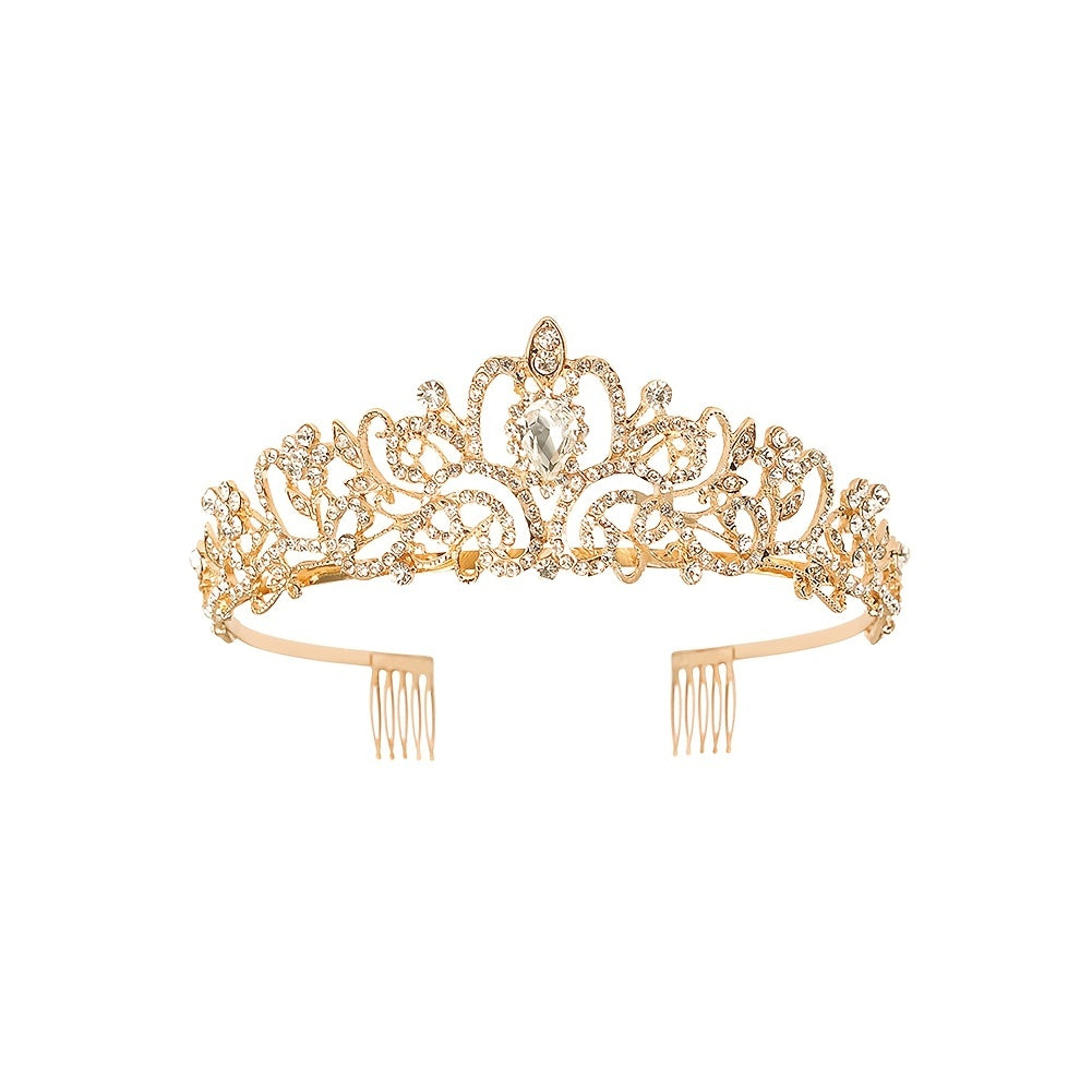 Pink Crystal Tiara Crown Women Girls With Combs