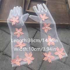 Ivory Wedding Gloves with 3D Orange Petal Embellishments