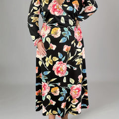 Floral Print Maxi Dress Long Sleeve Surplice Neck Plus Size
