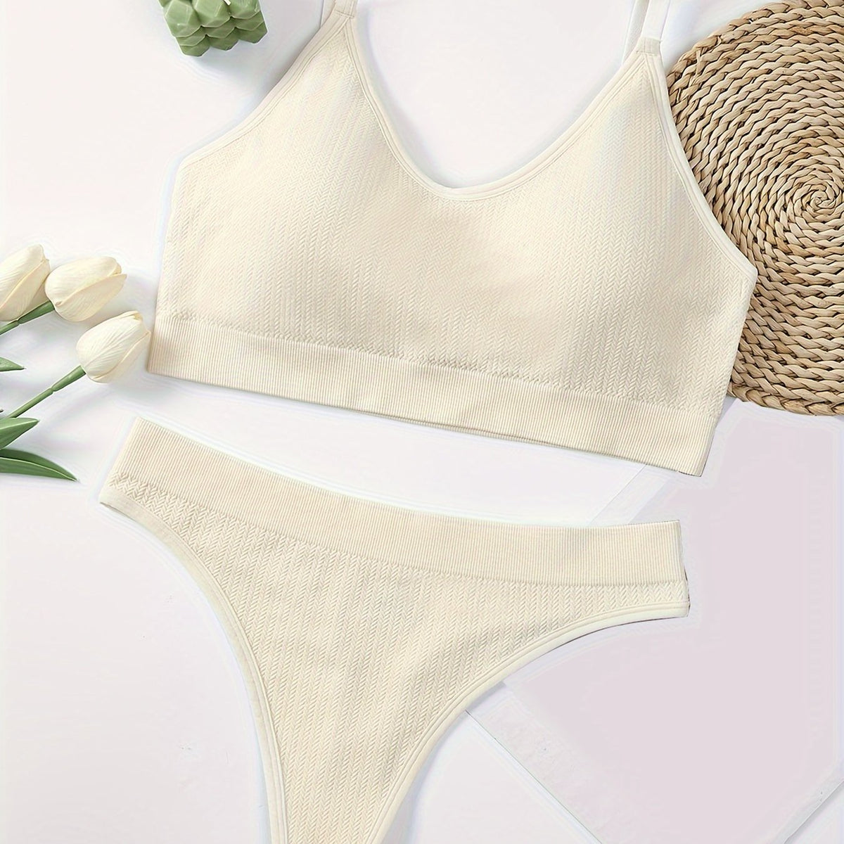  Textured Comfort Padded Bra & Panty Lingerie Set