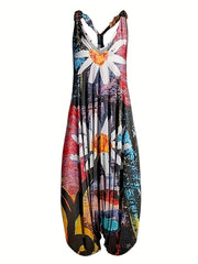  Graphic Print Drop Crotch Jumpsuit