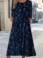  Ditsy Floral Print Long Sleeve Maxi Dress