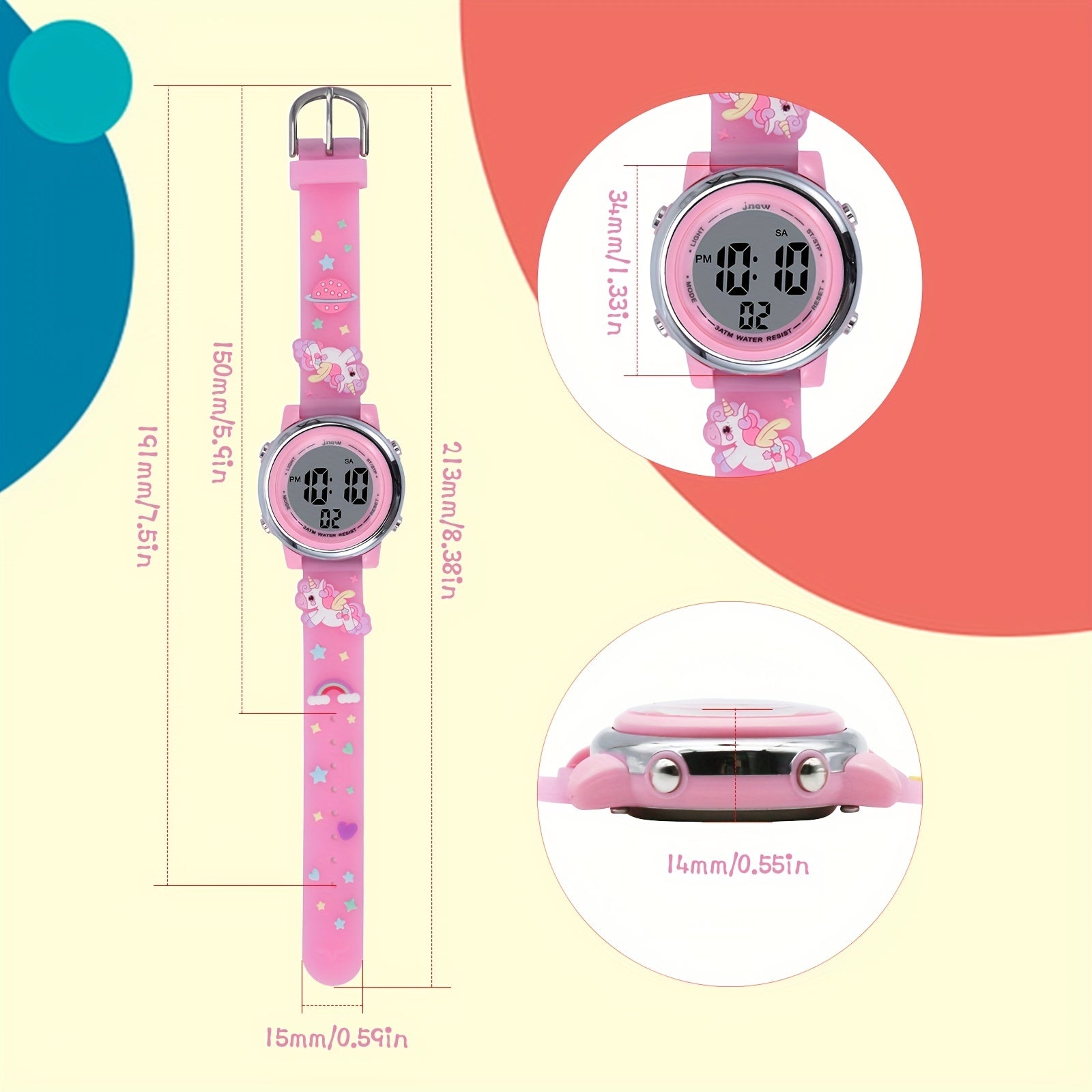 Cartoon Unicorn Waterproof Electronic Watch for Kids