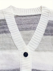  Colorblock Button Up Cardigan with Pockets