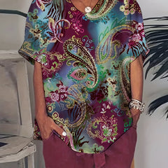 Women's Plus Paisley Print Tee & Shorts 2 Piece Set