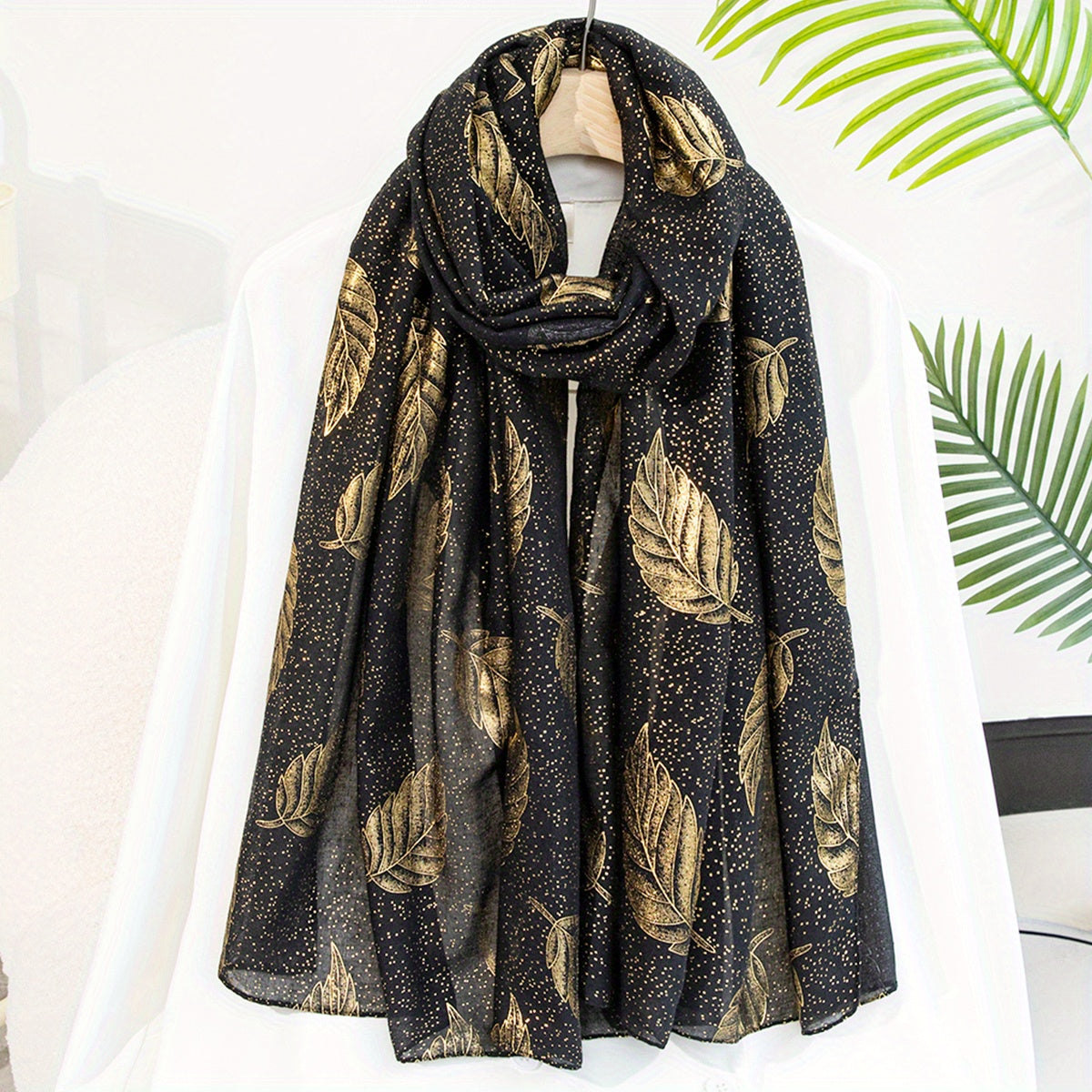 Dotted Leaf Hot Stamping Scarf Vintage Thin Breathable Shawl