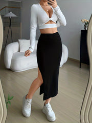 High Waist Side Split Skirt for Women