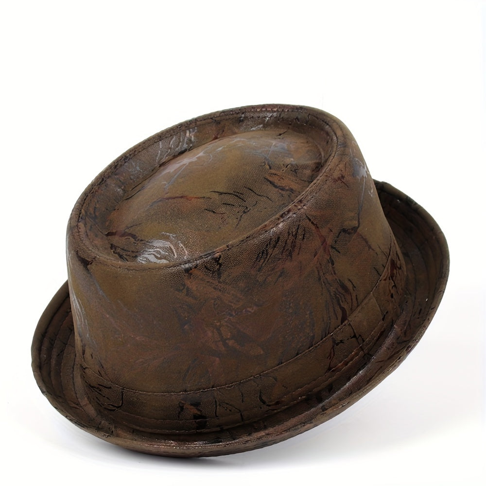 Men Fedora Hat Flat Pork Pie Hat Gentleman Dad Bowler