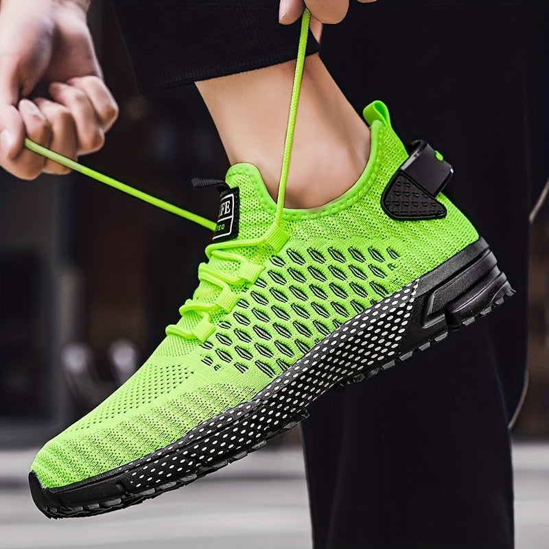 Men's Geometric Print Lace up Sneakers Breathable Mesh Outdoor Sports Shoes