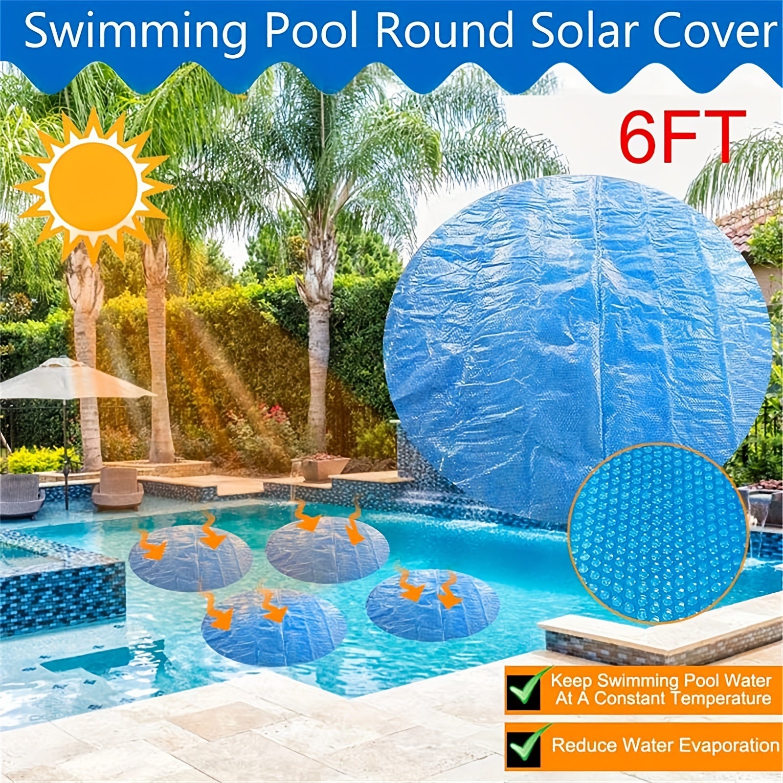 Solar Pool Cover 10ft Round - Heat Retaining Blanket - Waterproof