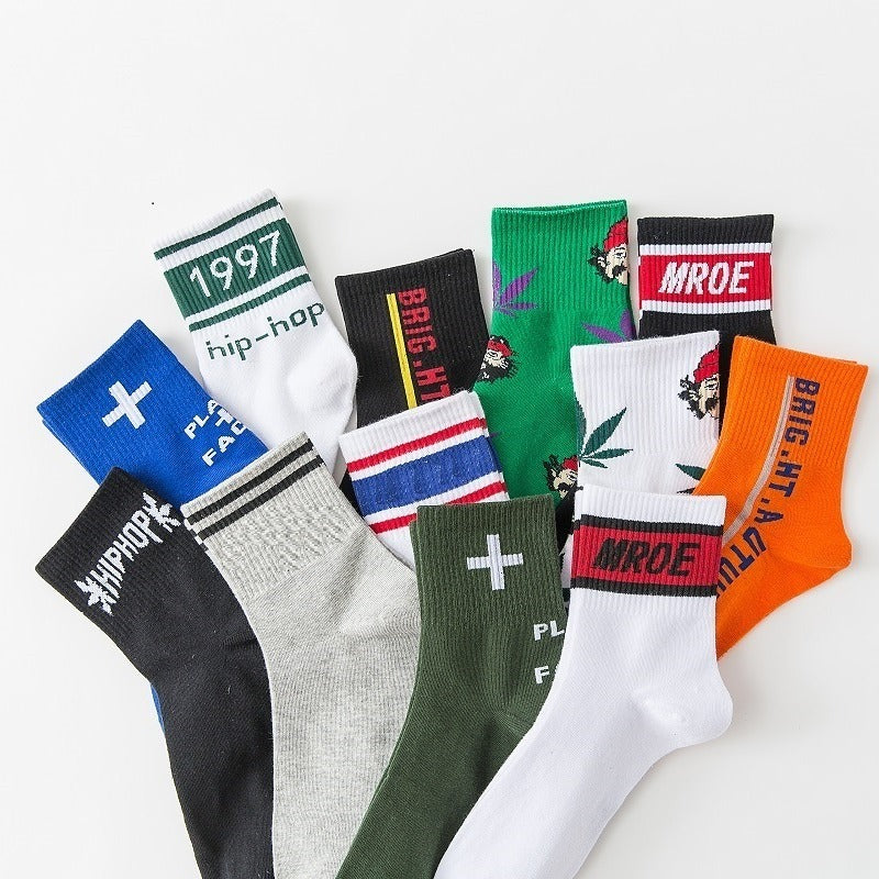 4 Pairs Letter Print Socks Women's Mid Tube Stockings