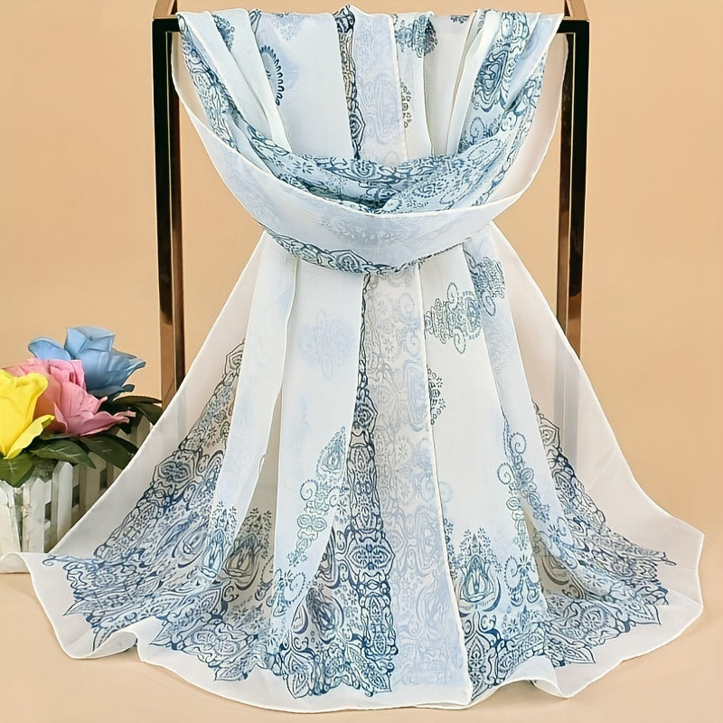 Vintage Geometric Print Chiffon Scarf Boho Thin Windproof Shawl