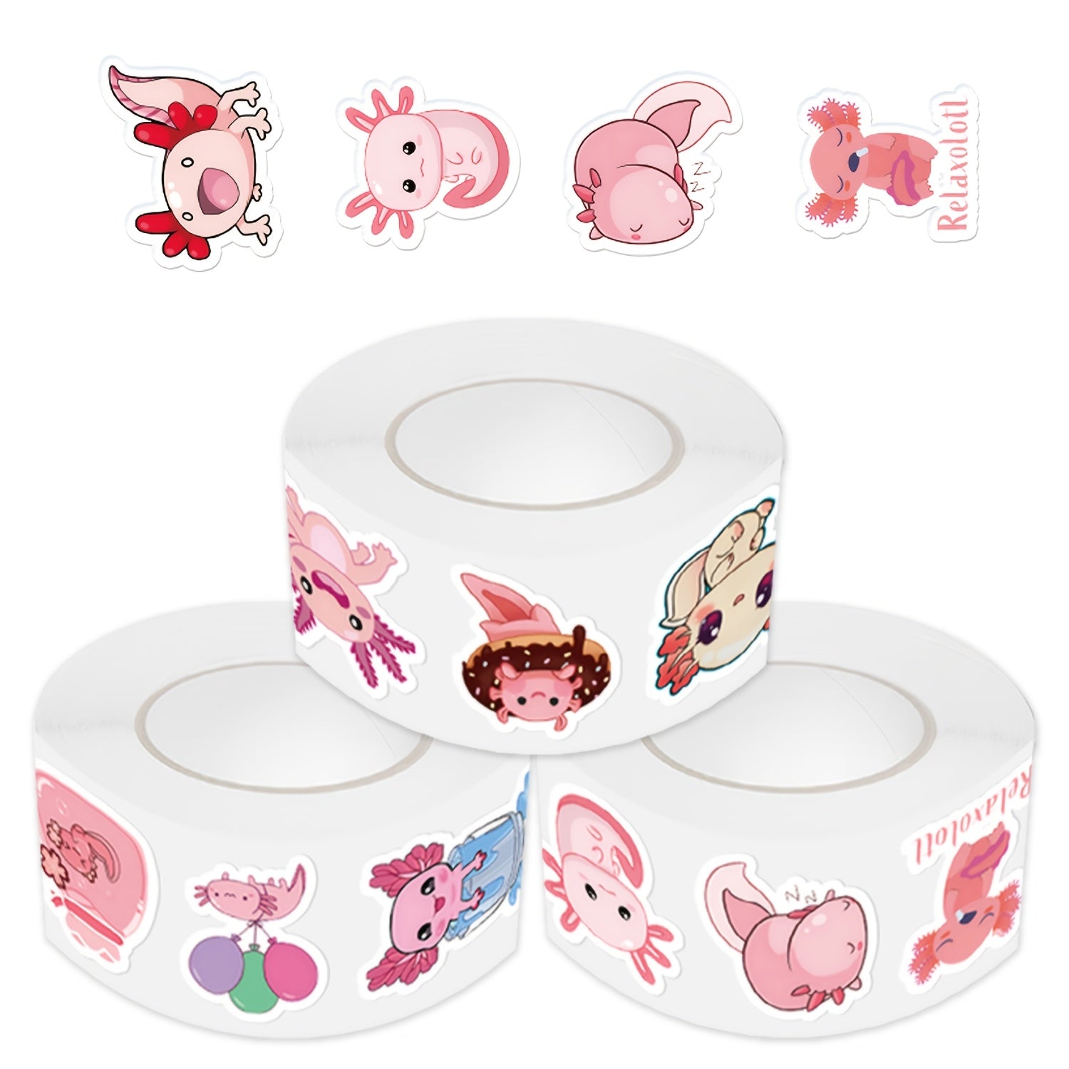 500 Reusable Axolotl Stickers - Vinyl Material