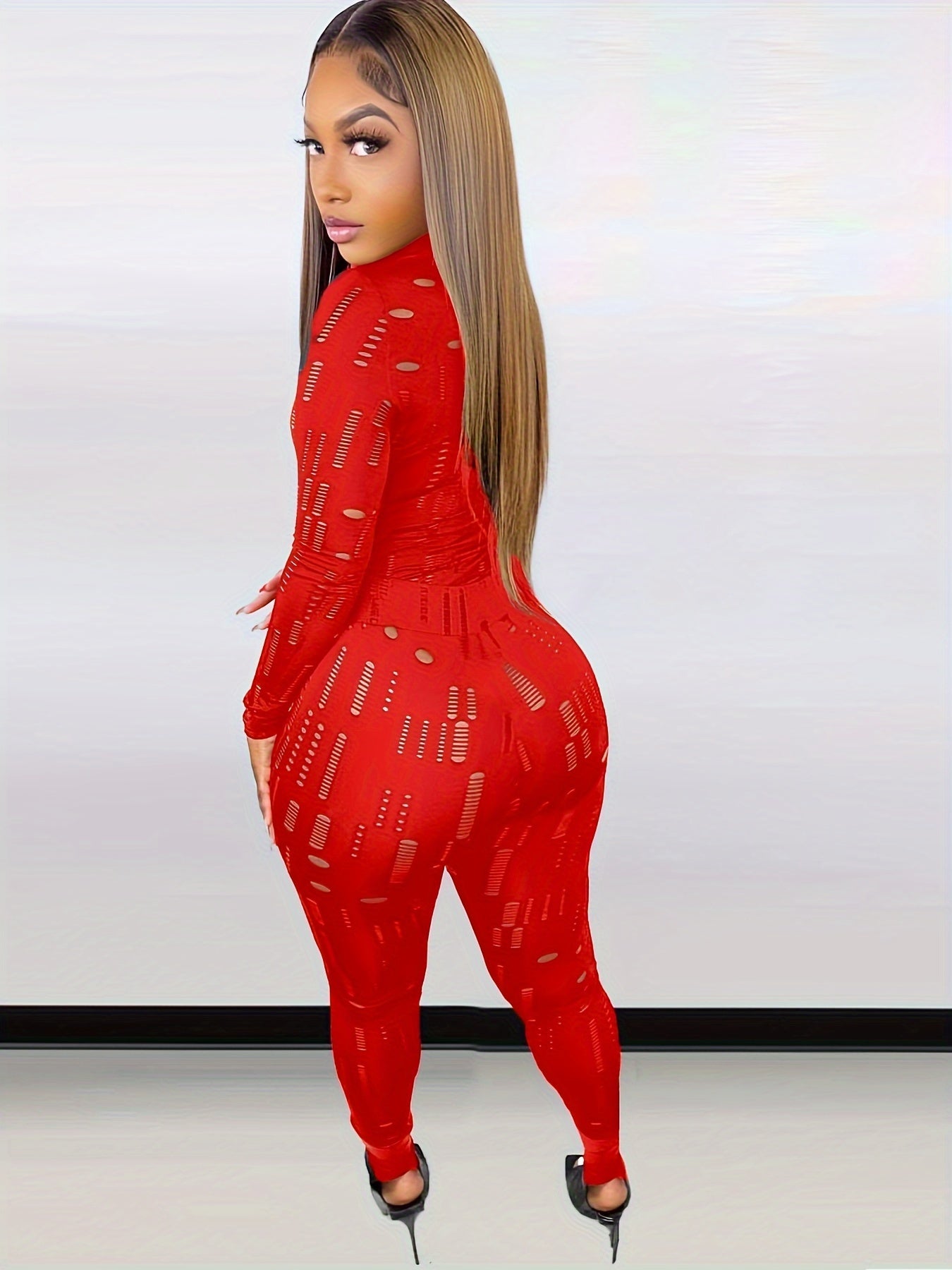  2 Piece Set Solid Ripped Mock Neck Top & Leggings Outfits
