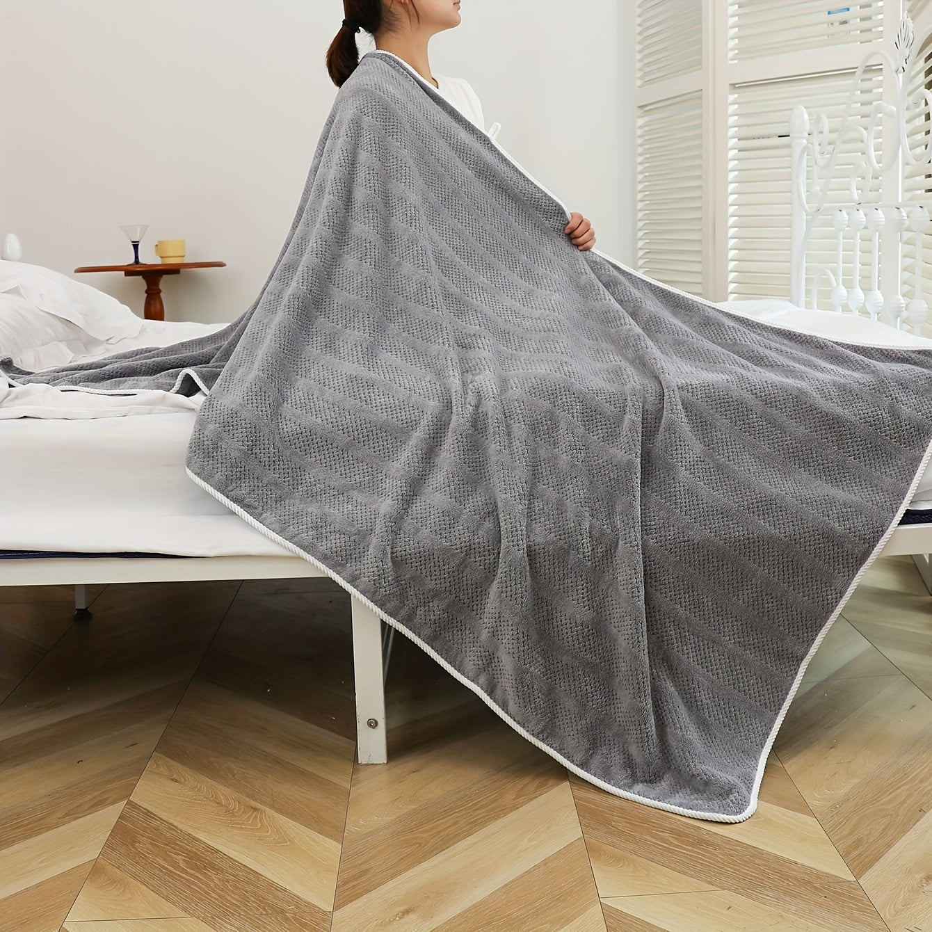 High Bath Sheet Coral Fleece Microfiber Towel Gray