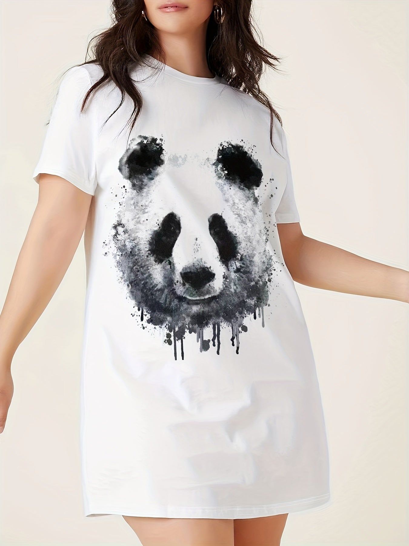  Casual Dress Women's Plus Panda Print Tee Dress