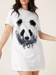 Casual Dress Women's Plus Panda Print Tee Dress