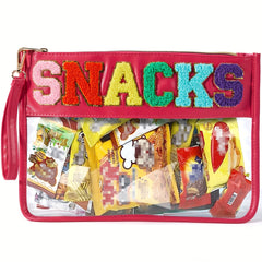 Chenille Letter Zipper Pouch Makeup Bag Clear Waterproof Toiletry Snack Bag