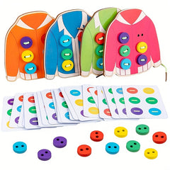 Wooden Button Threading Board Toy Educational Puzzle for Kids