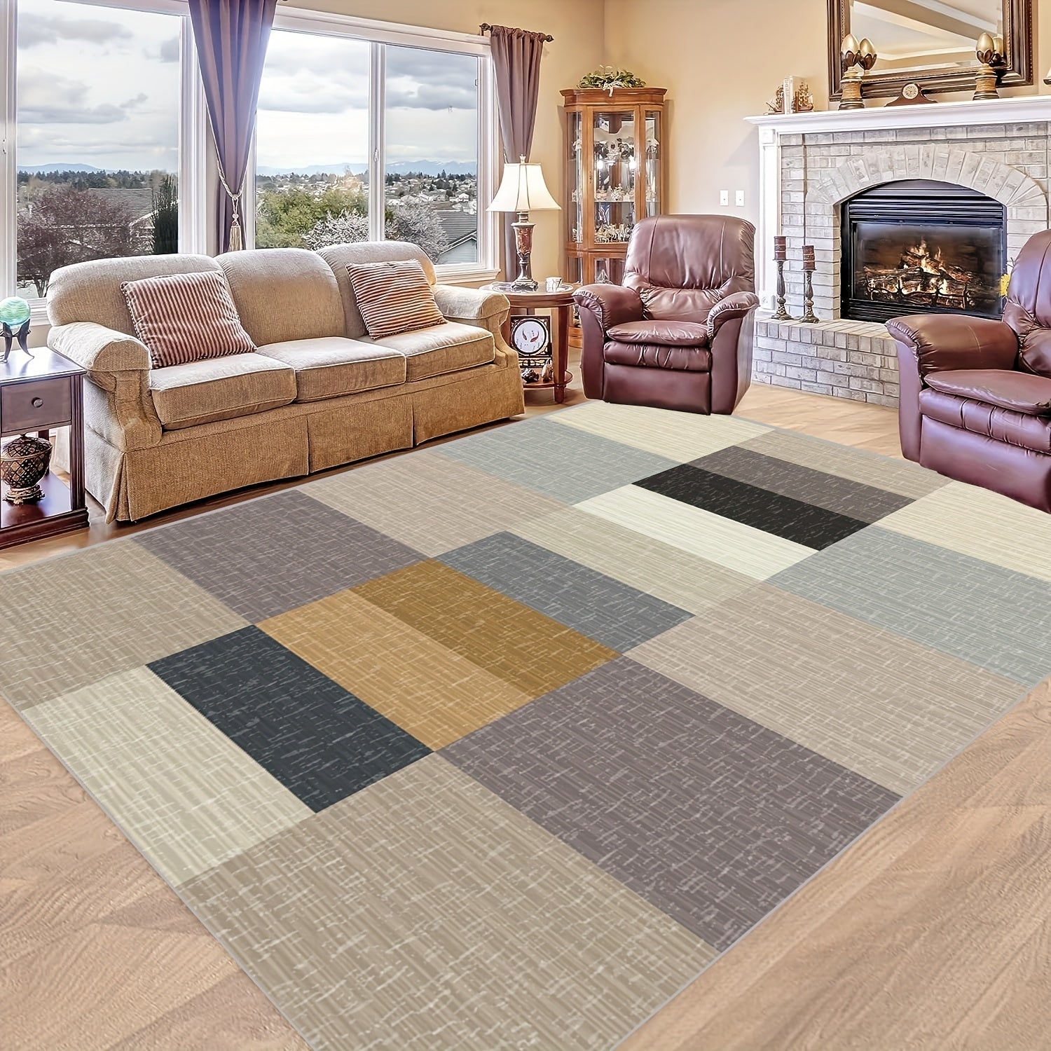Modern Geometric Pattern Carpet - Anti Slip & Easy to Clean