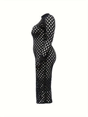  Sexy Hollow Out Long Sleeve High Neck Dress