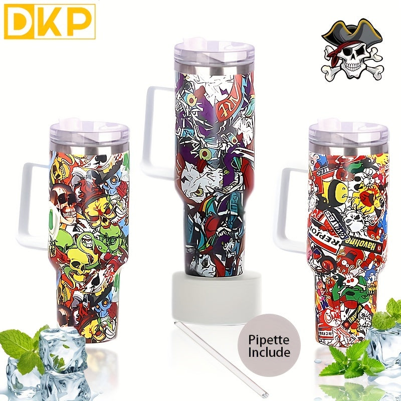 40oz Skull Head Insulated Tumbler Stainless Steel Car Cup Handle