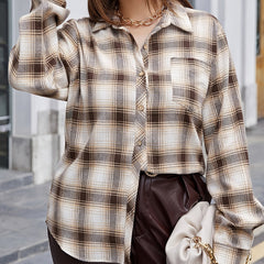  Plaid Long Sleeve Blouse Women's Casual Button Front