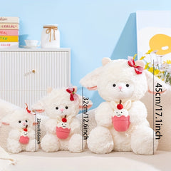 Soft Lamb Plush Toy with Red Bow & Cupcake Stuffed Animal