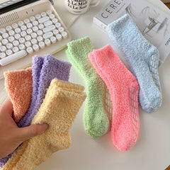 3 Pairs Solid Fuzzy Socks Warm Mid Tube Women's Stockings