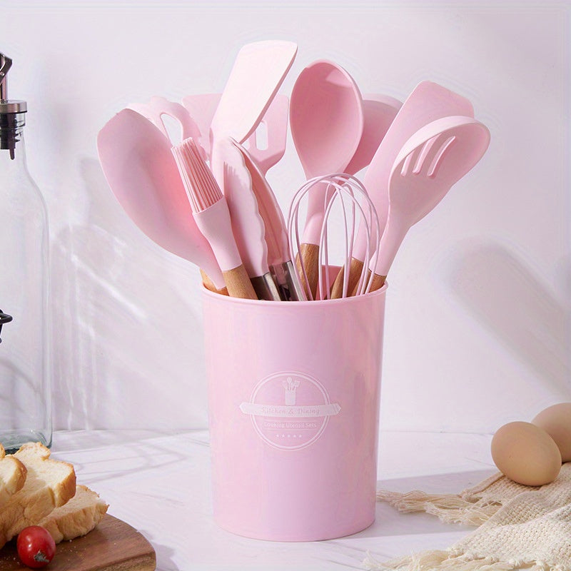 12pcs Silicone Kitchen Utensil Set Non Stick Cooking Turner Spatula Spoon Whisk