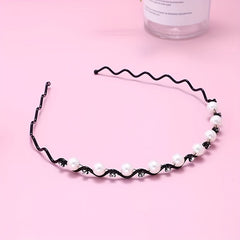 Faux Pearl Wavy Alloy Headband Rhinestone Hair Accessories