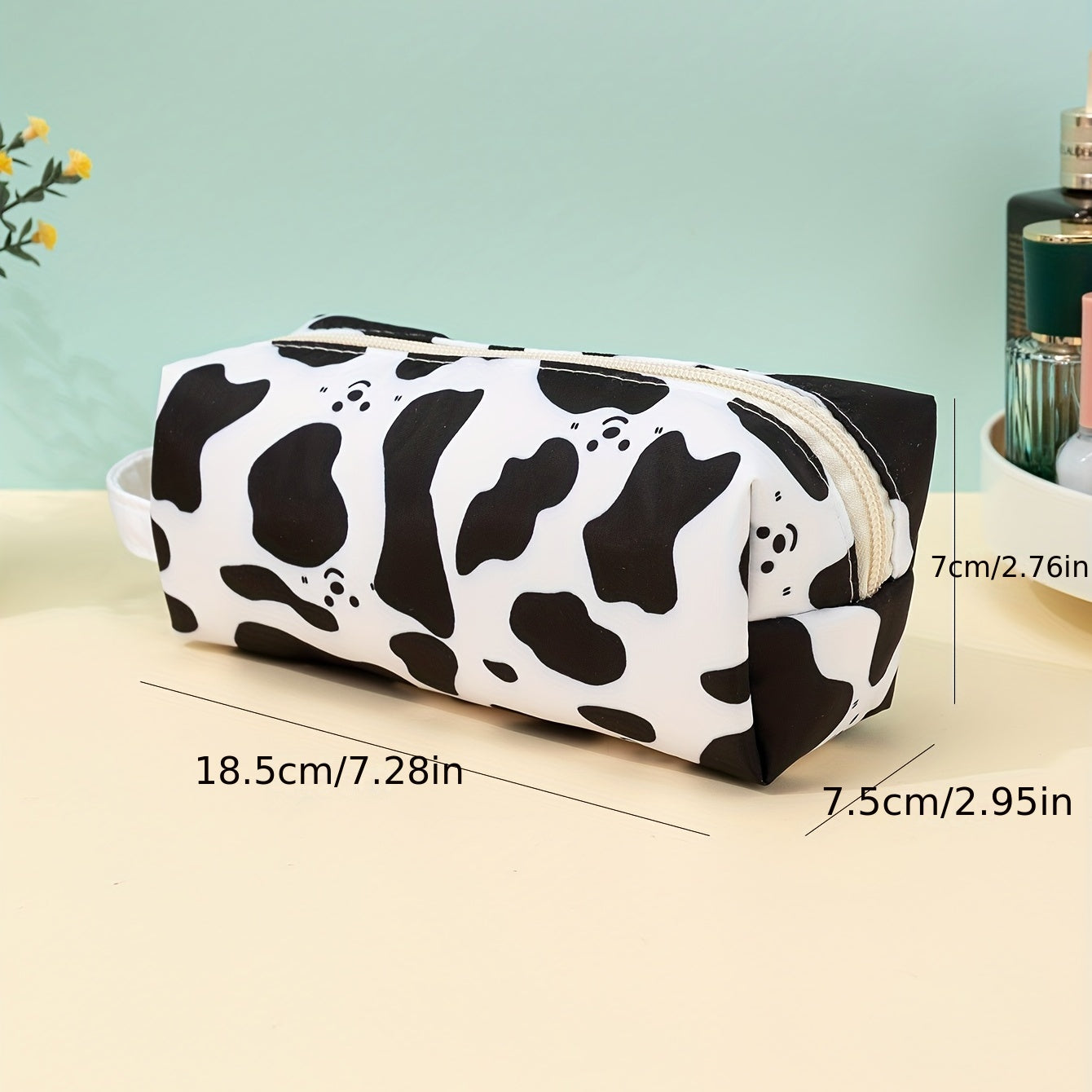 Smiling Face & Cow Print Makeup Bag Pencil Case