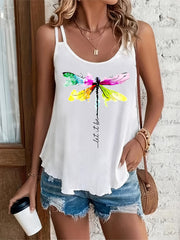 Dragonfly Print Dual Straps Cami Top Women's Clothing