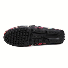 Floral Print Loafers Metal Decor Slip On Shoes Low Top Flat Shoes