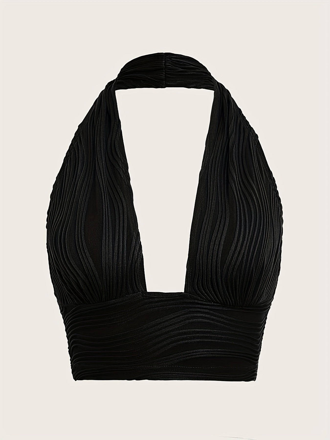 Y2K Textured Crop Halter Top Sexy V Neck Backless Halter Top