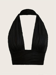 Y2K Textured Crop Halter Top Sexy V Neck Backless Halter Top