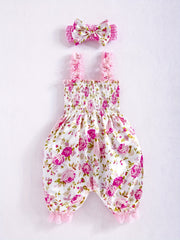 Baby Girls Floral Print Romper Jumpsuit & Headband Set