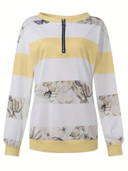 Floral Striped Zipper Sweatshirt for Fall & Winter
