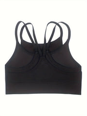 Ribbed Sports Bra Double Straps Breathable Running Workout Lingerie