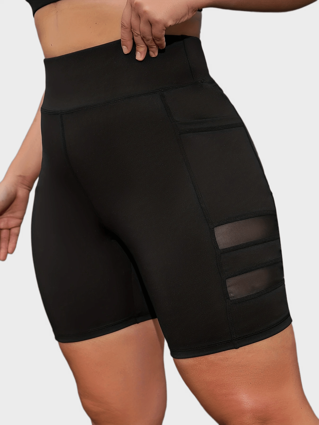  High Rise Mesh Contrast Sports Shorts with Pockets
