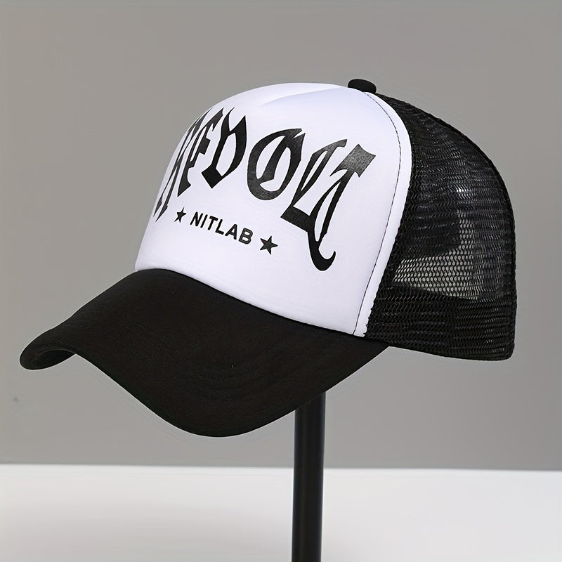 Gothic Letter Print Mesh Trucker Hat Baseball Cap for Women & Men