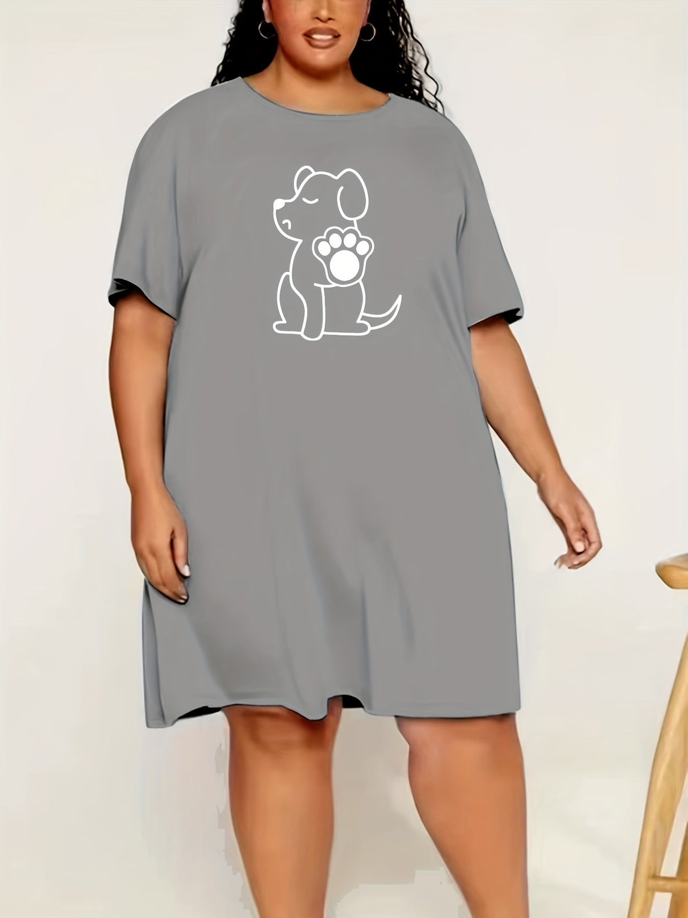  Dog Print Sleep Dress, Short Sleeve Nightdress