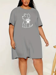  Dog Print Sleep Dress, Short Sleeve Nightdress